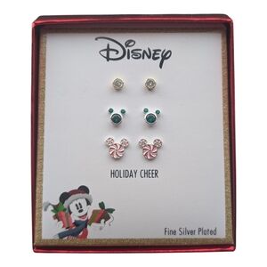 Disney Holiday Cheer Mickey Shaped Fine Silver Plated Stud Earrings